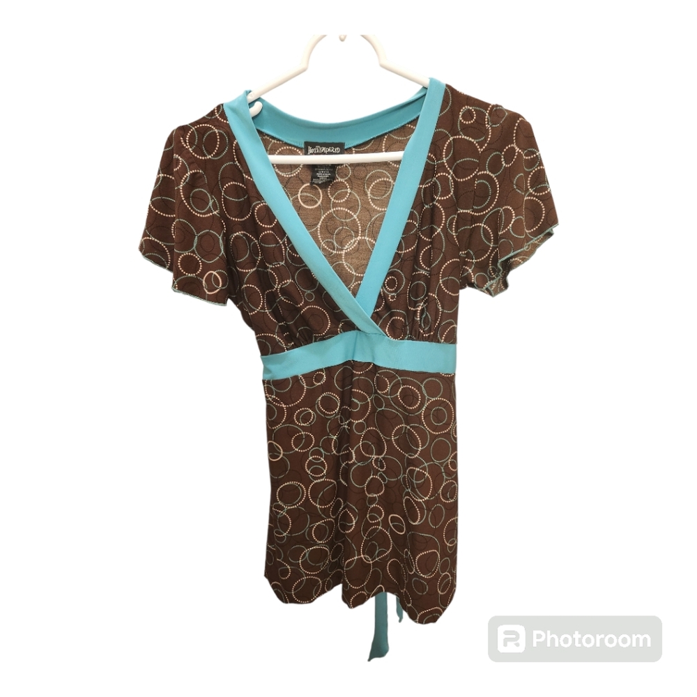 Hot Tempered medium Brown and teal patterned shirt.